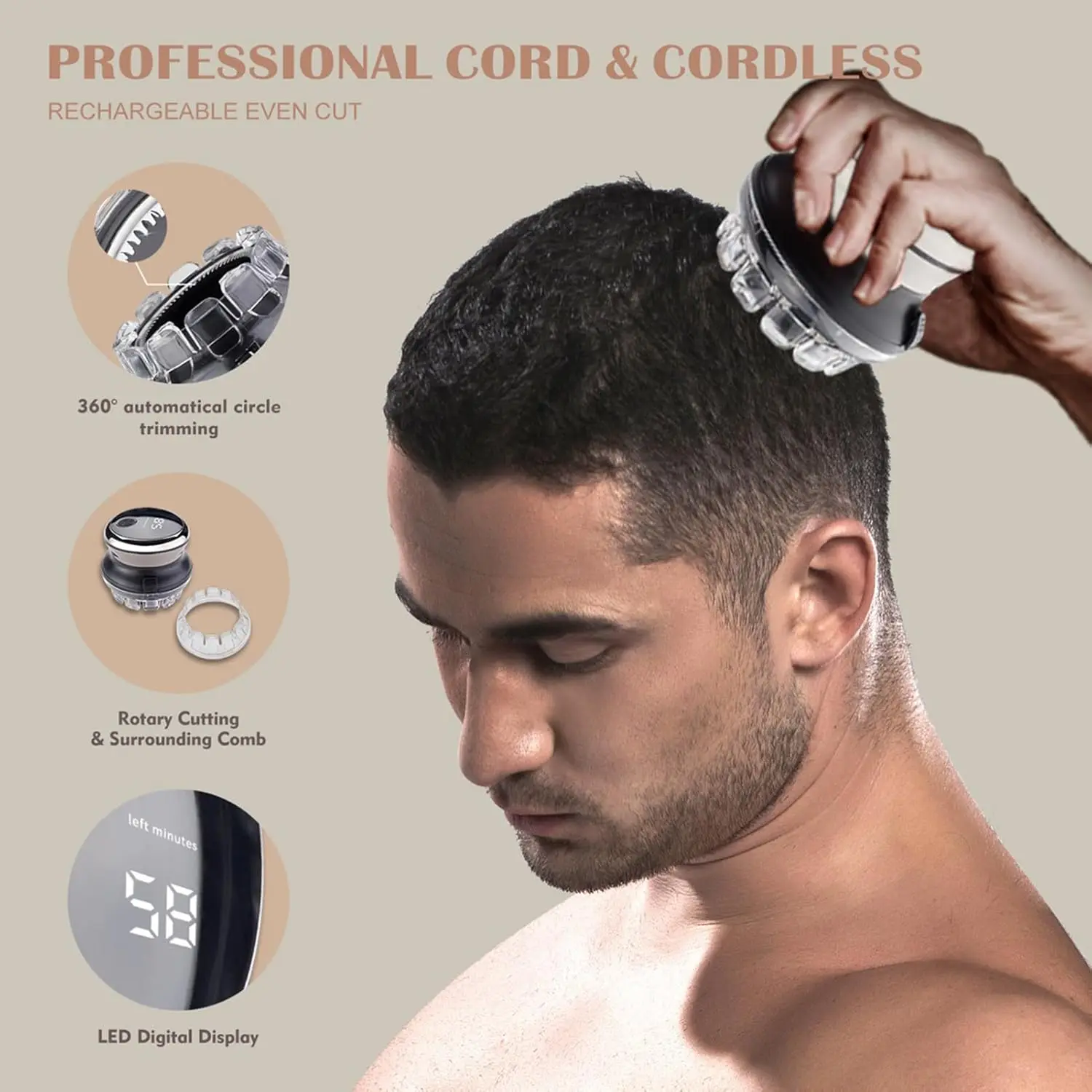 2026 New Upgrade Brush Cut Hair Clipper, Self Service Intelligent Hairdresser Electric Charging Long Endurance For Men Waterproo