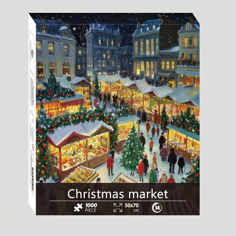 Adult 1000pcs puzzle 1000 Piece Christmas Market Jigsaw Puzzle - 70x50cm Festive Village Art Print, Family Holiday Hobby Gift