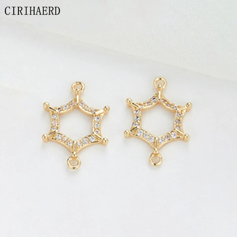DIY Jewelry Material Connectors 14K Gold Plated Inlaid Zircon Pentagram Heart Double Hanging Connector Jewellery Making Supplies image 3