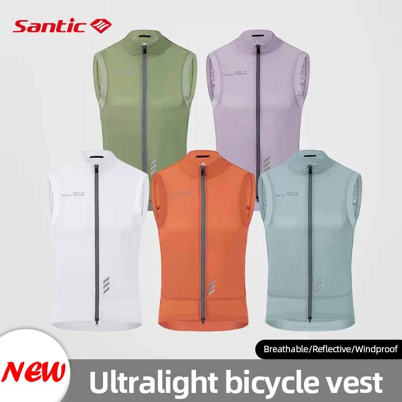 Santic Cycling Vest for Men Windproof Riding Vest for Road Bike Summer Breathable Safety Reflective Clothing Bicycle Accessories