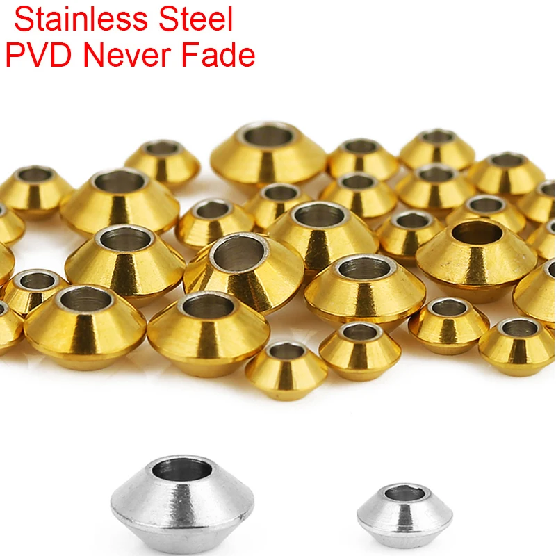 50pcs PVD Never Fade Stainless Steel Spacer Beads Big Large Hole 4mm 6mm Necklace Bracelet Beads Findings Diy Jewelry Making