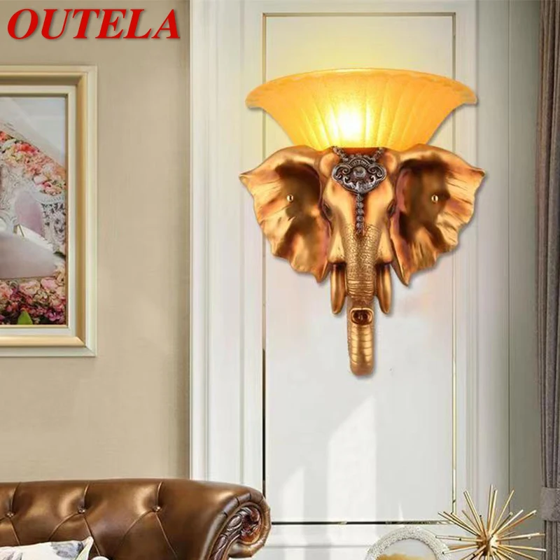 

OUTELA Contemporary Elephant Wall Lamp Personalized And Creative Living Room Bedroom Hallway Aisle Decoration Light