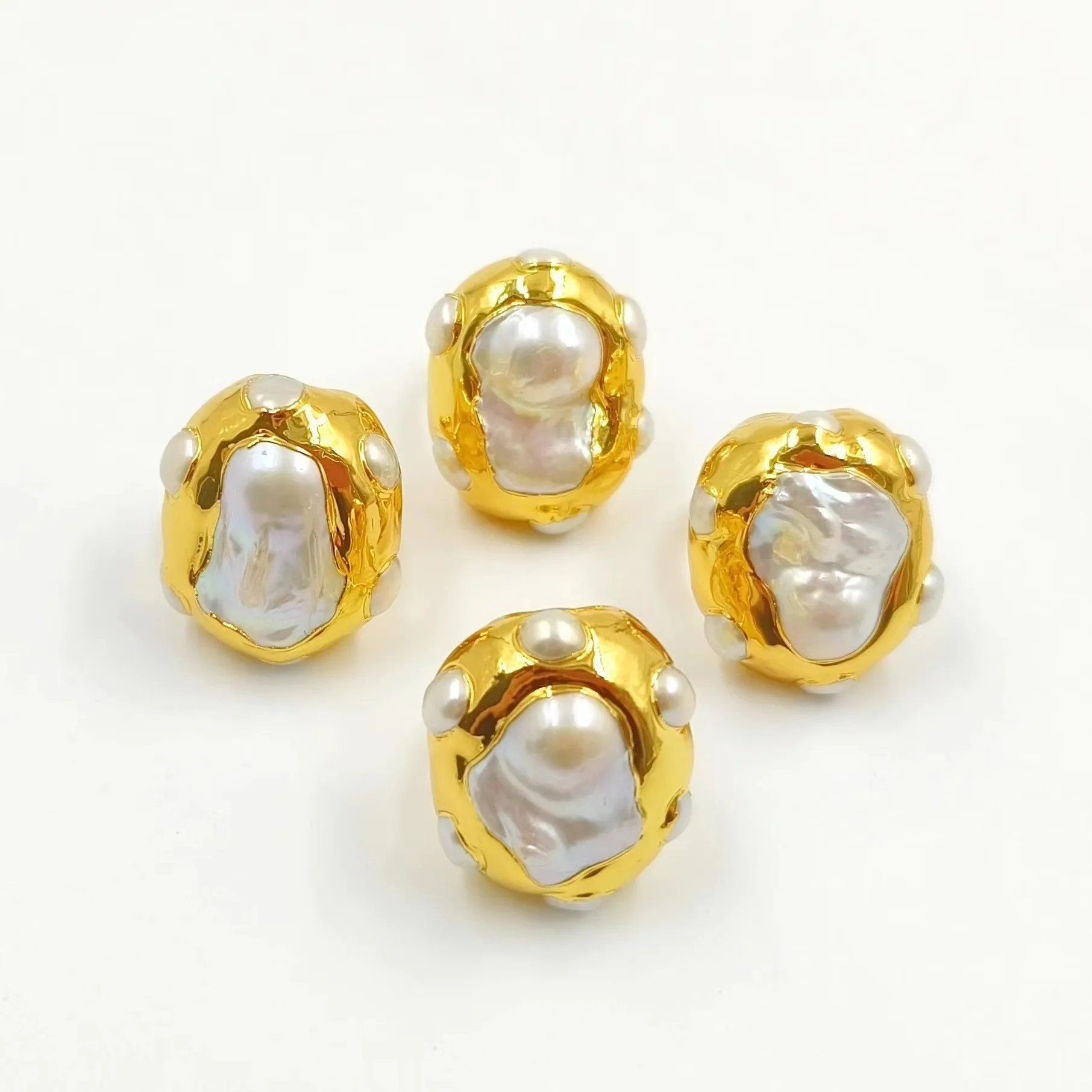 

European Gorgeous Natural Freshwater Baroque Keshi Pearl Women Wedding Anniversary Ring Jewelry