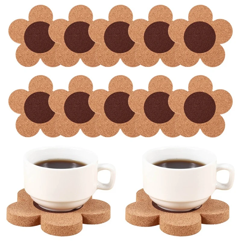 ABKJ-12Pcs Flower Style Cork Coasters Set 4 Inches Thick Cork Drink Coasters Chamber Flower Shape Absorbent Coasters