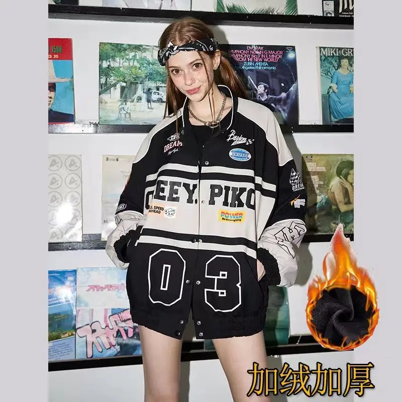 Spring and Autumn American letter printed motorcycle baseball jacket street style racing couple style goth  denim jacket women