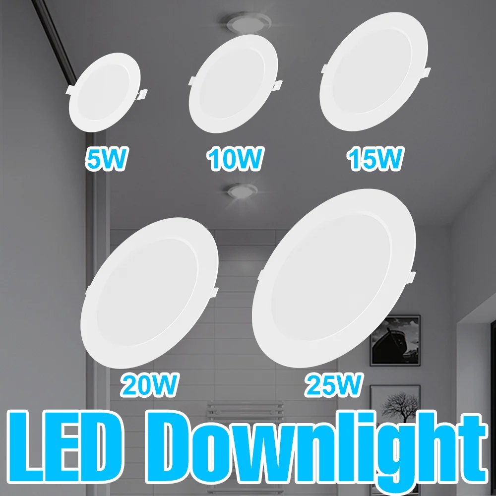 25W LED Downlight AC220V Recessed Round Ceiling Lamp Indoor Spotlights Home Kitchen Study Storage Room Foyer Study Soft Lighting