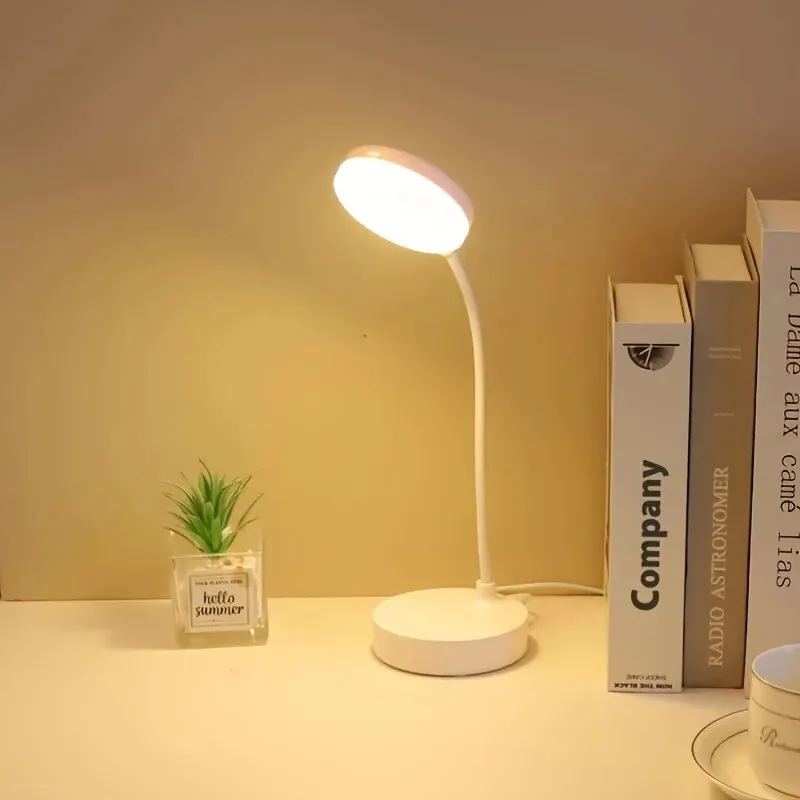 1pc 10 LED Desk Lamp With USB Charging Port, 3 Dimming Levels, Touch Control, White