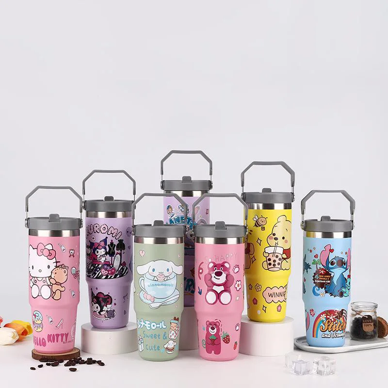 30Oz New Sanrio Cinnamoroll Hello Kitty Cartoon Cute Car Cup Large Capacity Stainless Steel Insulated Cup Portable Ice King Cup