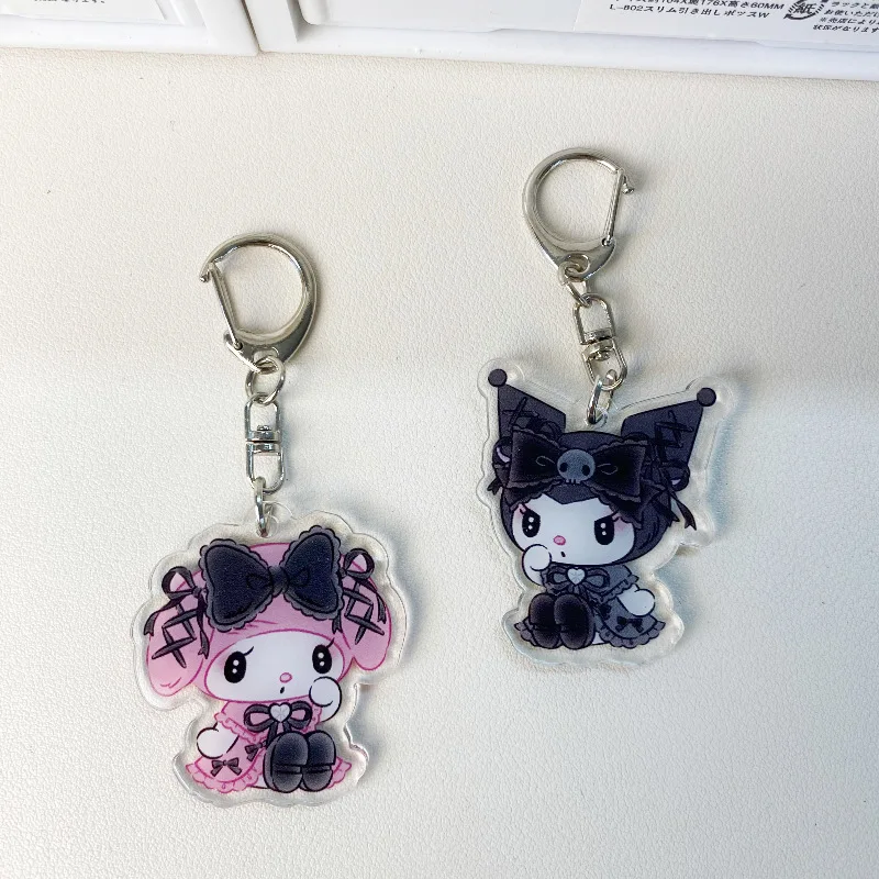 Sanrioed Cute Tong Kuromi Keychain Cartoon Dark Wind Melody Kuromi Jade Guigou Accessories Muscle KT Cat Pendant Small Gift