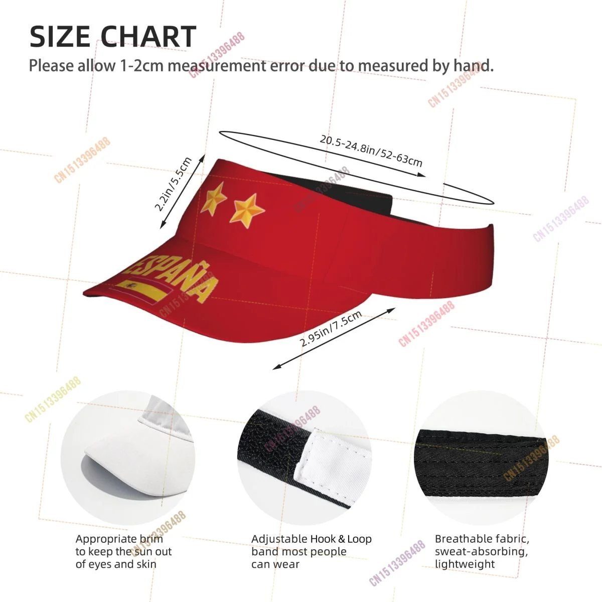 2026 Spain 2 Stars Champions Sunscreen Visor Cap Adjustable Breathable Sun Hats Unisex Sports for Beach Golf Tennis Outdoor