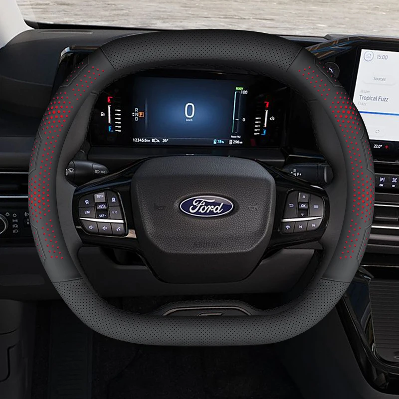 Skórzany pokrowiec na kierownicę samochodową do Forda Tourneo Custom Active 2022-2025, akcesoria do wnętrza samochodu Ford Tourneo Custom 2025 — 2