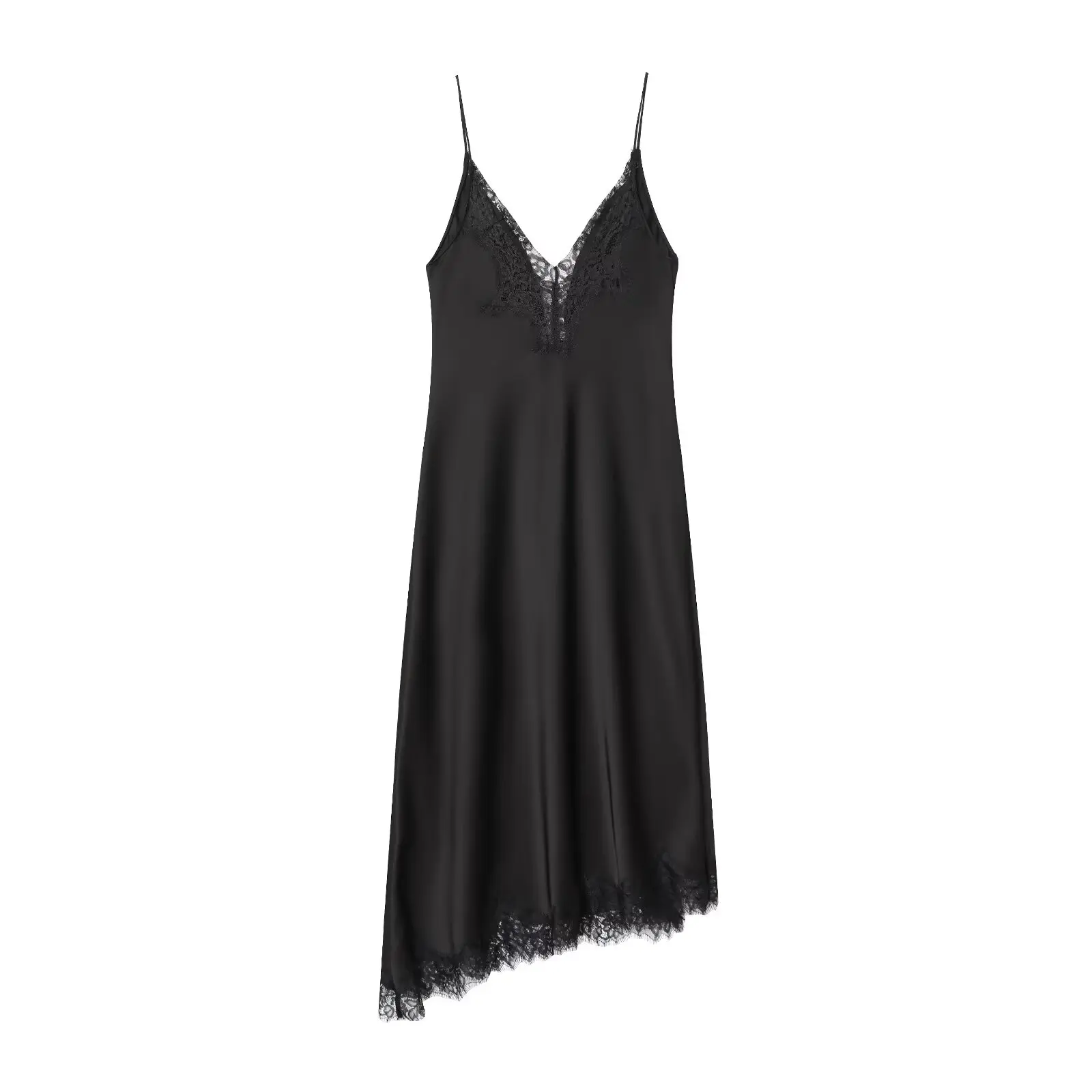 Ele longue dentelle garniture soie Satin sensation sangle Dr robe de soirée pour les femmes H Version No Sve tenue décontracté Polyester tissu