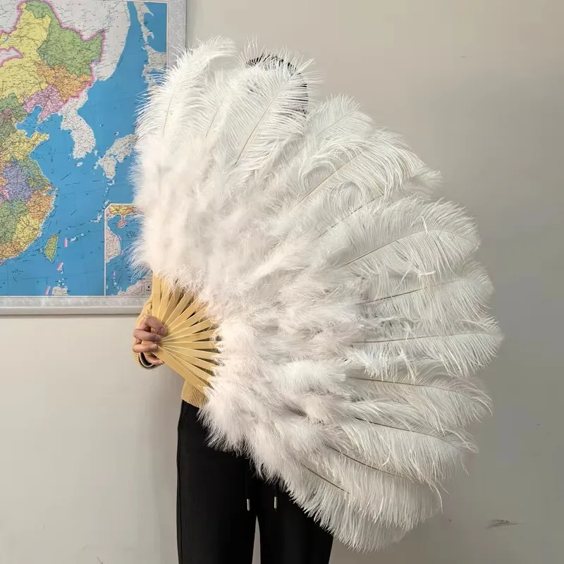 Wholesale Handmade 60-80cm Radius Medium Ostrich Feather Fan SZ Model Dance bar Performance Props Wedding