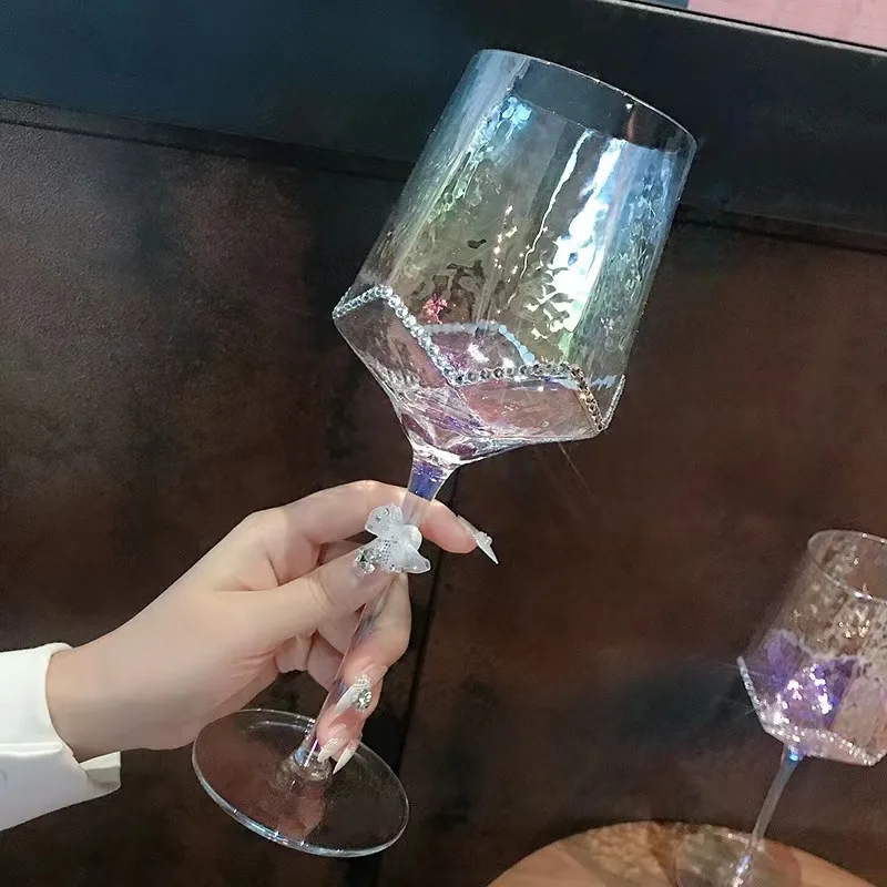 High-end diamond-encrusted red wine glass Crystal colorful hammer diamond wine glass vintage champagne glass rainbow goblet