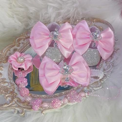 Handmade Bow Rhinestones Baby Girl Kids Shoes Hairband Pacifier Clip Comb First Walker Sparkle Bling Crystals Shower Gift