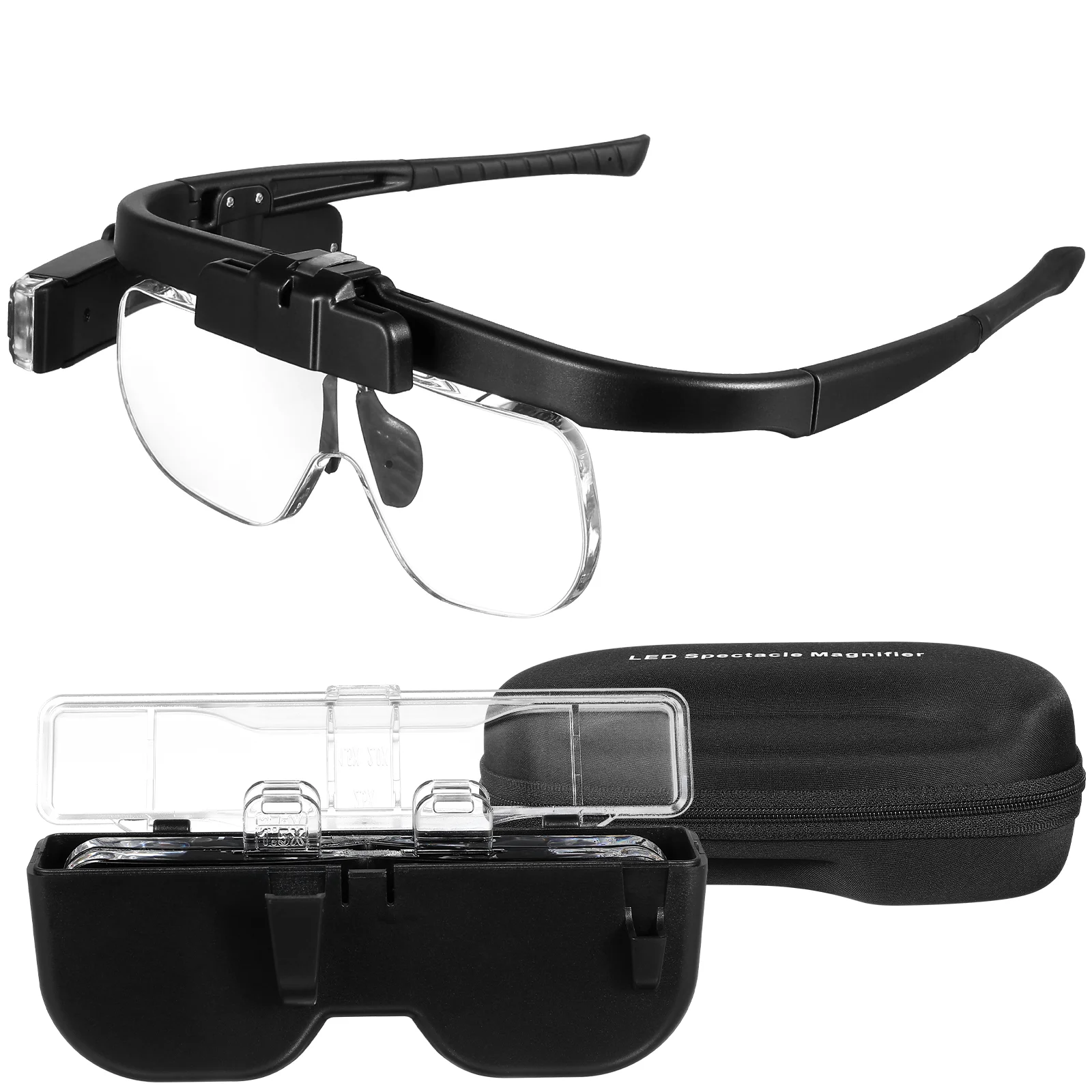  Clear Glasses for Men LED Illuminated Magnifying Eyeglasses With Light Magnifier Chargeable Lights Black Seniors Reading Man