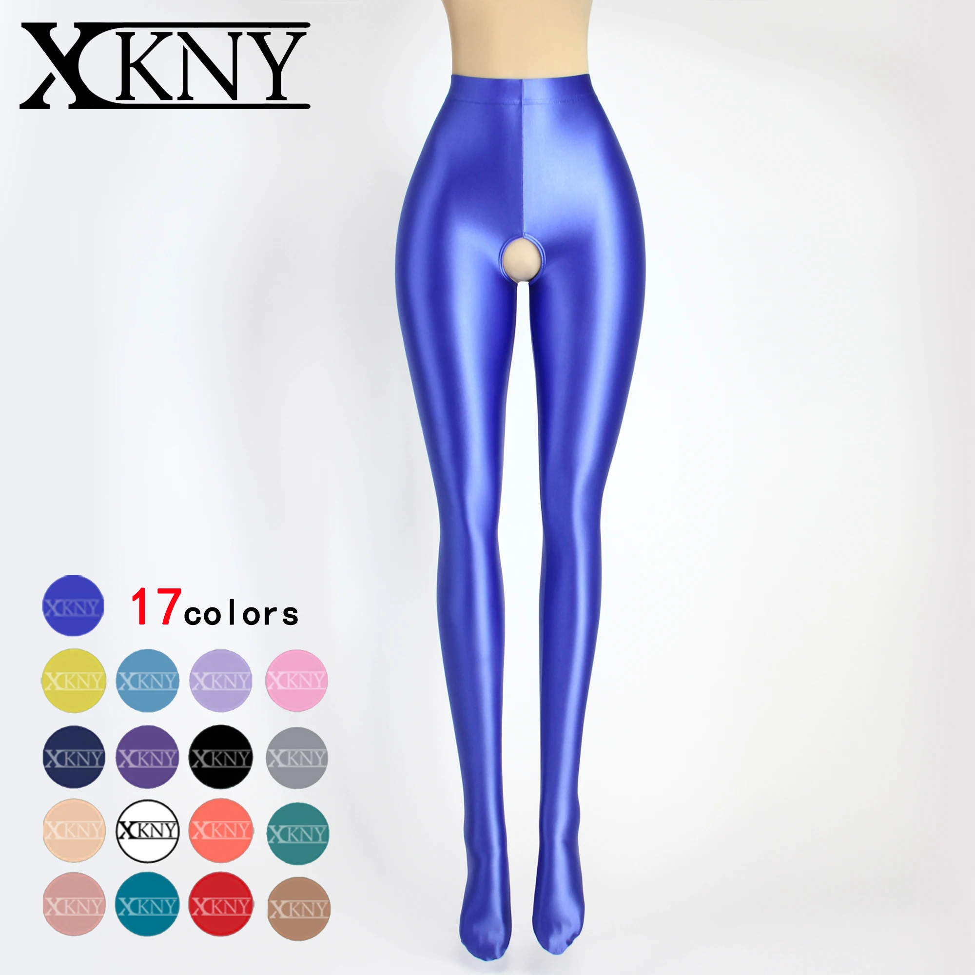 

XCKNY satin glossy Open crotch pants oil High elasticity tights opaque pantyhose sexy silky slim high yoga swim sport pants