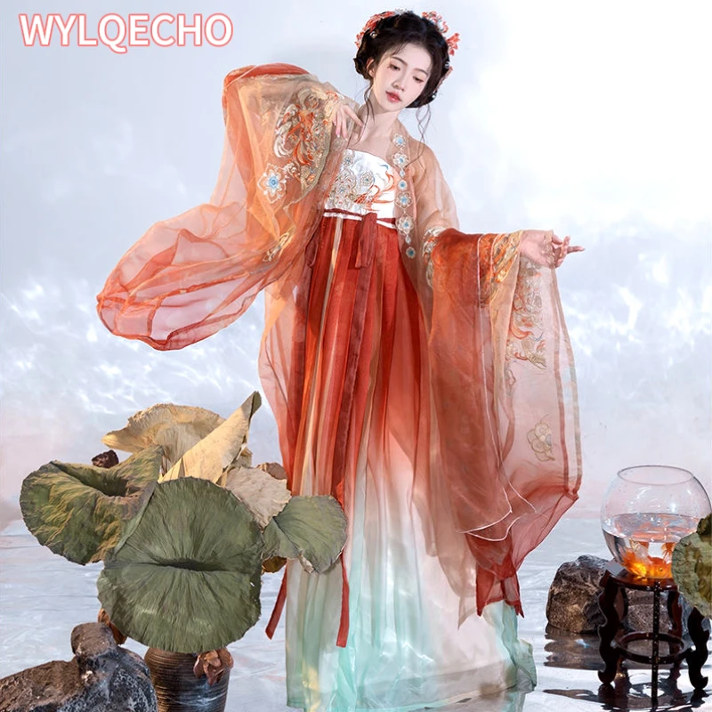 2023 Red Hanfu Women Chinese Traditional Embroidery Stage Dance Dress Female Fairy Cosplay Costume Hanfu Song Dynasty For Women