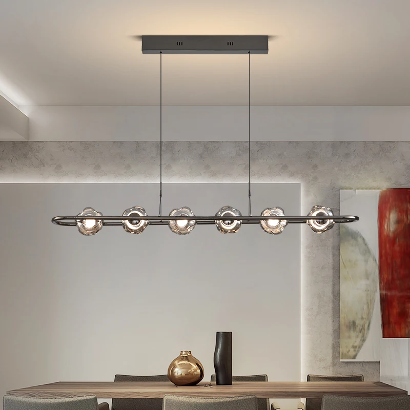 Włoski minimalistyczny żyrandol restauracyjny Podnoszony żyrandol Nordic Light luksusowy szklany stół do jadalni wyspa bar Długi żyrandol