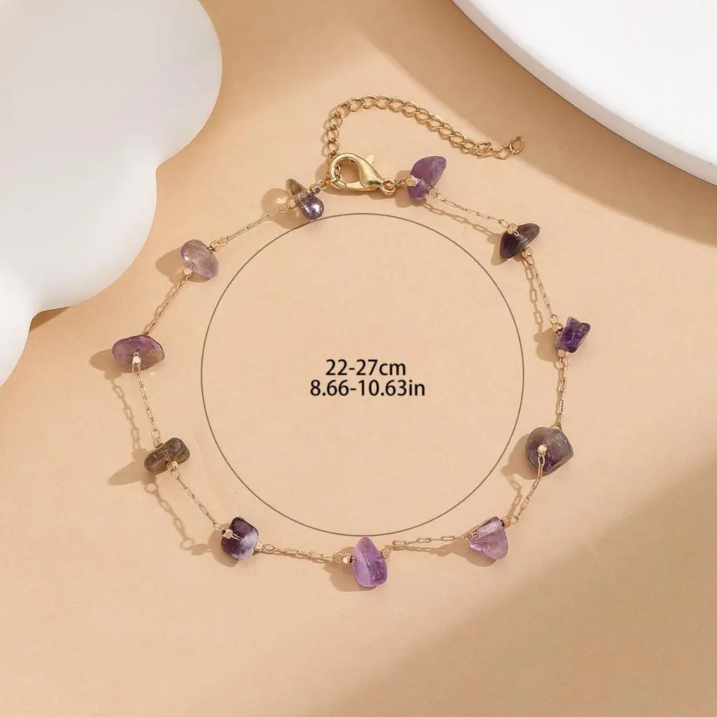 Kinitial Exquisite and fashionable laser plated anklet, purple simulated brick and stone as an anniversary gift for her