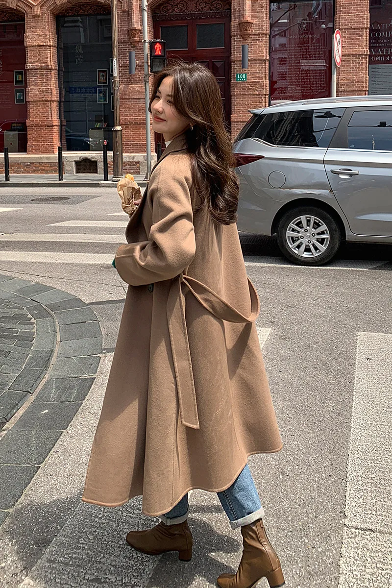 

100% Wool Solid - Color Women's Coat, Waist Belt for Better Figure, Warmth and Fashion in One