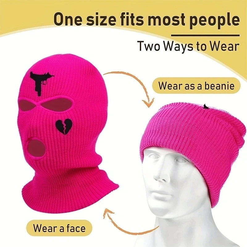 3 Holes Balaclava Mask Hat Winter Warm Unisex Embroidery Full Face Mask Knitted Cycling Ski Snowboard Hat Hip Hop Beanie Cap