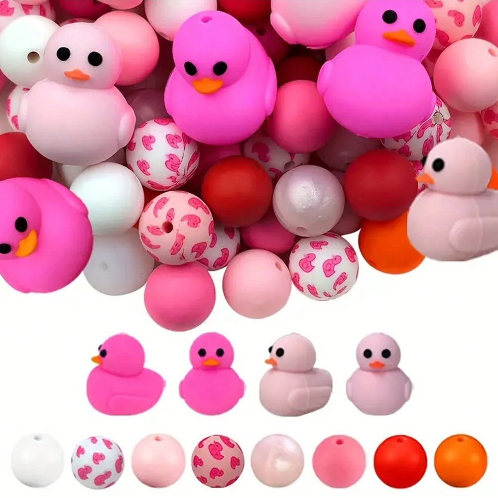 6/10/30/35/44PCS Duck Silicone Bead Set, DIY, Bead Pens, Keychains, Home Decoration Crafts Production, Art Supplies