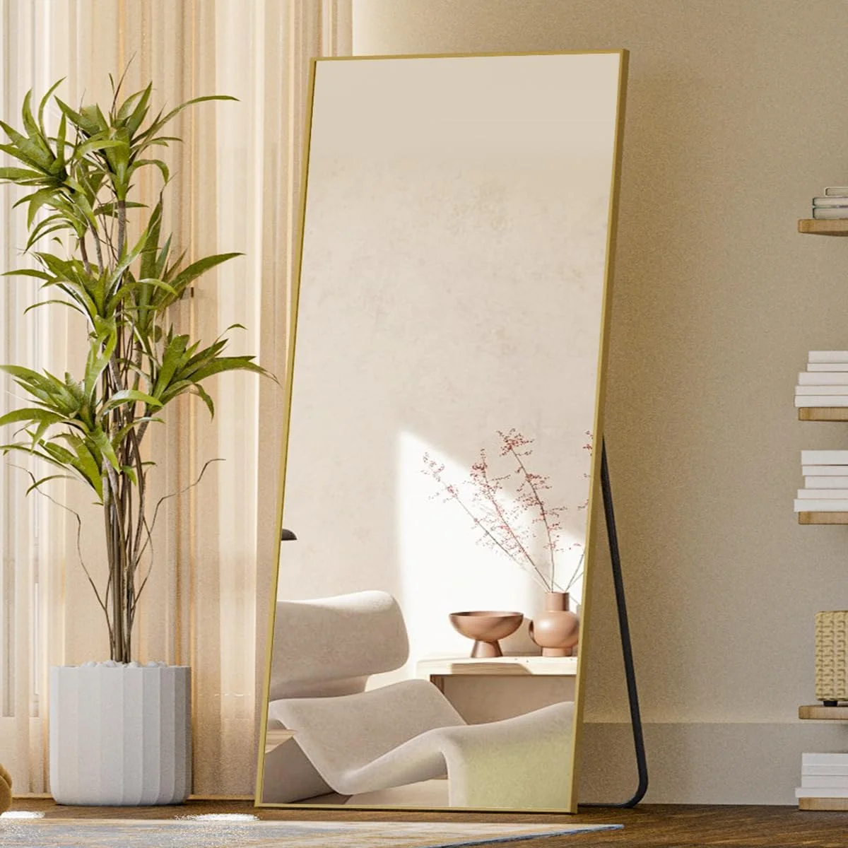 

71x26 Inch Full Length Floor Mirror with Stand, Gold Frame, Shatterproof Tempered Glass, Versatile Leaning or Hanging Design