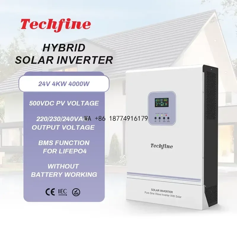 wmwmnu Mppt Hybrid Solar Inverter 4kw 4000w DC to AC on Off Grid Grid-tied Inverters With DC 24V Battery Inverter Dual AC
