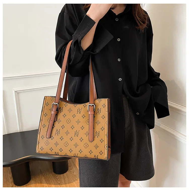 2025 Women's Monogram Tote Bag Convertible Shoulder/Top Handle, Vegan Leather Purse with Gold Hardware & Lightweight