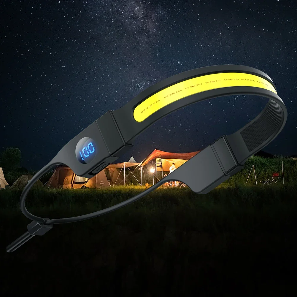 LED+COB Waterproof Headlight 3 Modes USB Rechargeable Head Torch Digital Power Dispaly for Camping Dog Walking Fishing Hiking