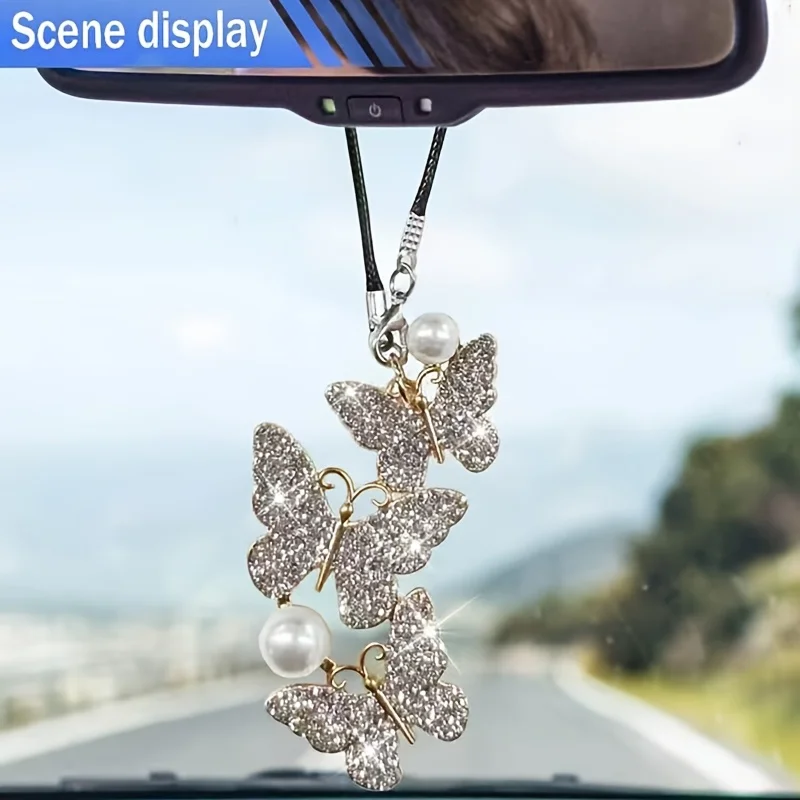 Butterfly Car Hanging Pendant Decoration Ornaments Car Rear View Mirror Charm Pendant for Car Decor Ornaments Accessories