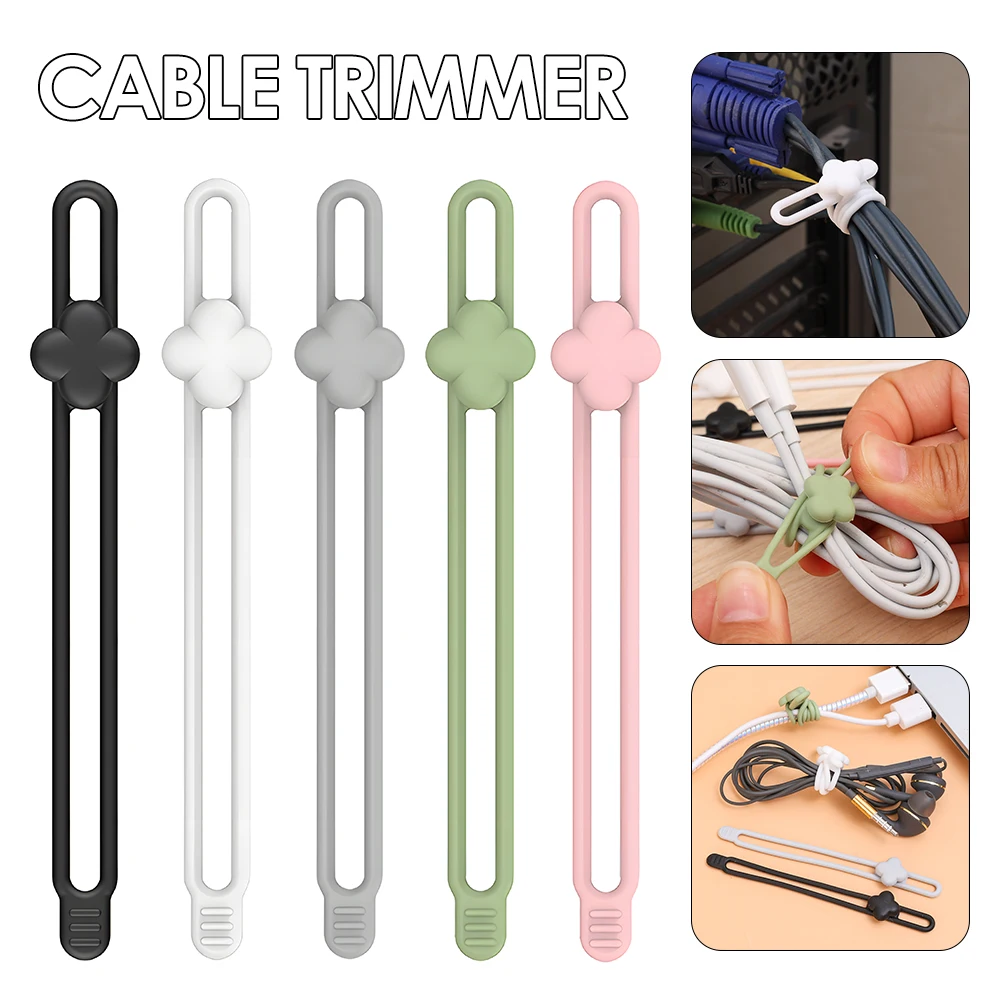 12/8/1PCS Soft Silicone Cable Winder Straps Four Leaf Clover Cable Ties Charging Wire Fixing Reusable Cord Organizer Protectors