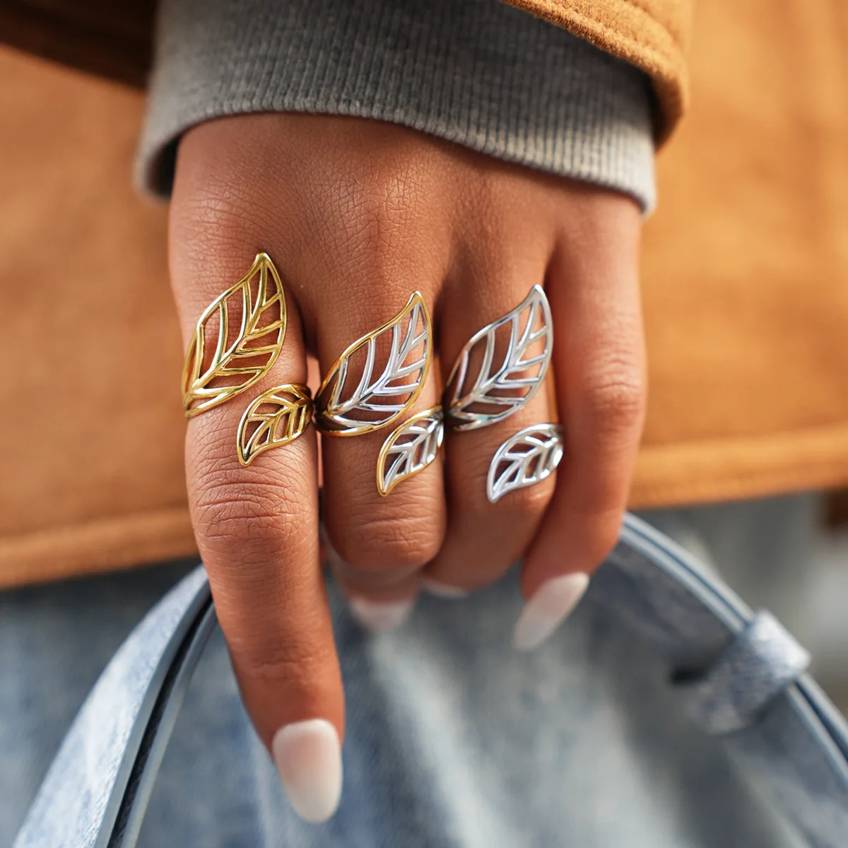 

European American Style Stainless Steel Ring Geometric Hollow Open Design Minimalist Personality Adjustable Finger Ring