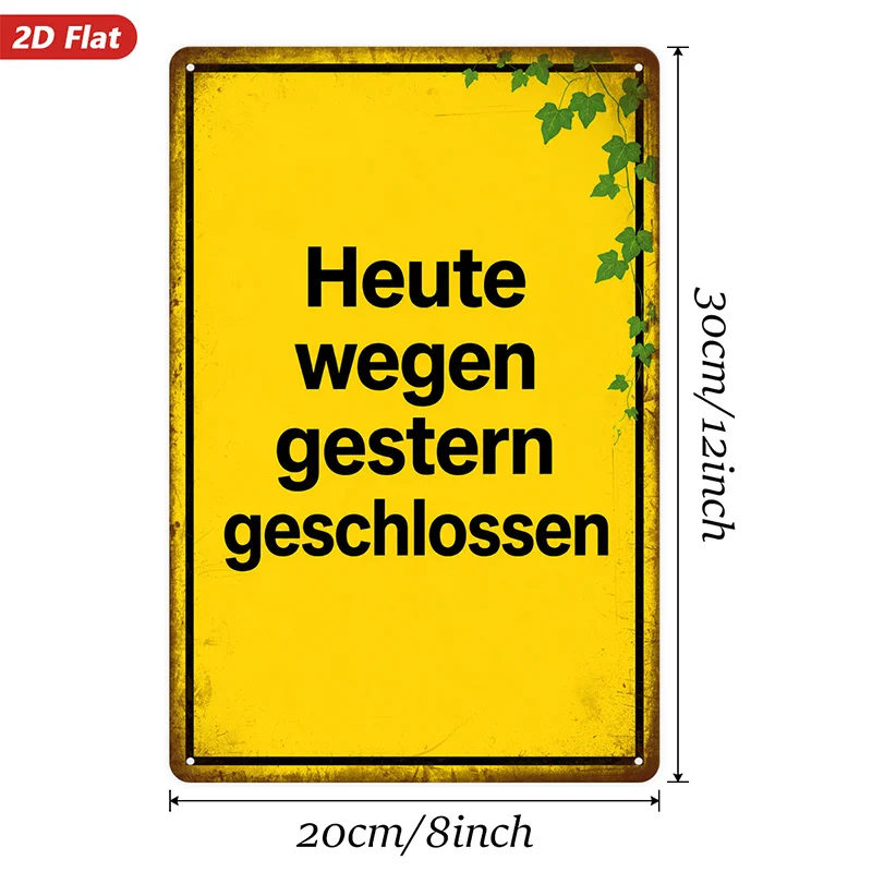 2D Flat, 1pc Metal Sign Wall Art, Yellow Decorative Painting with German Text 