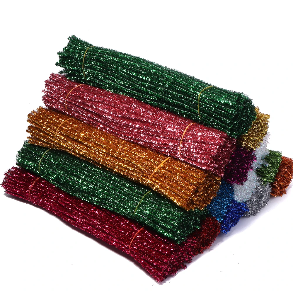 100pcs Glitter Chenille Stems Pipe Cleaners Colorful Tinsel Twist Sticks for DIY Christmas Handmade Craft Decoration Supplies