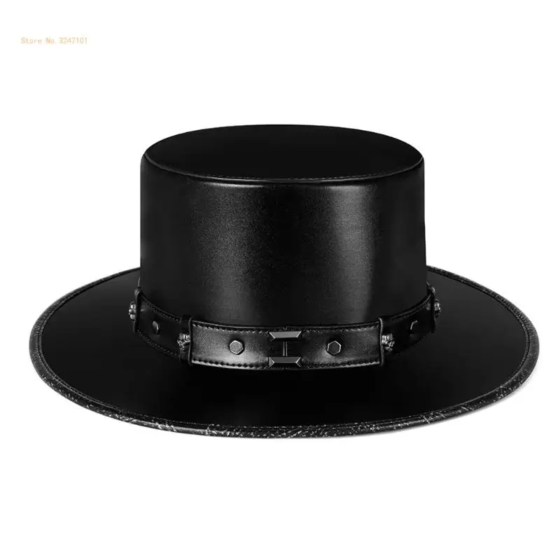 

Steampunk Plague Doctor Hat PU Leather Black Flat Top Hat for Halloween Cosplay Costume Props Dropship