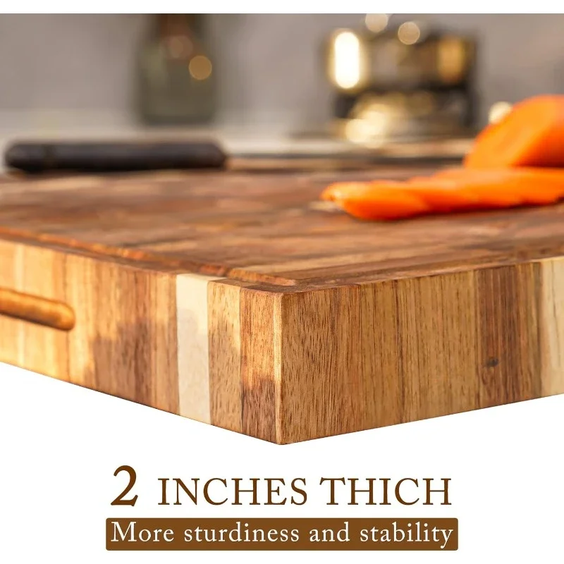 Extra Large Thick Acacia Wood End Grain Cutting Board 24x18x2 In, Wooden Butcher Block, Chopping Board For Kitchen