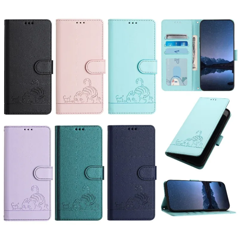 Fundas Galaxi M36 M56 Phone Case for Samsung Galaxy M36 M56 M06 M16 M05 M04 Back Cover Anti theft Cute 3D Cat Leather Case Coque