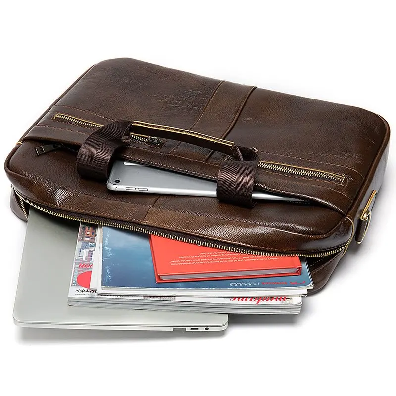حقيبة رجالية، حقيبة رجالية من الجلد الطبيعي القديم، حقيبة عمل، حقيبة كمبيوتر مقاس 14 بوصة، حقيبة أعمال لليد والكتف للرجال