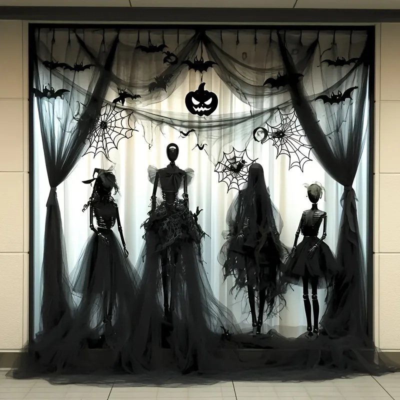 2-Pack Black Extra-Long Halloween Creepy Gauze Decor, Spooky Halloween Fabric. Suitable for Haunted Houses, Halloween Parties - view 4