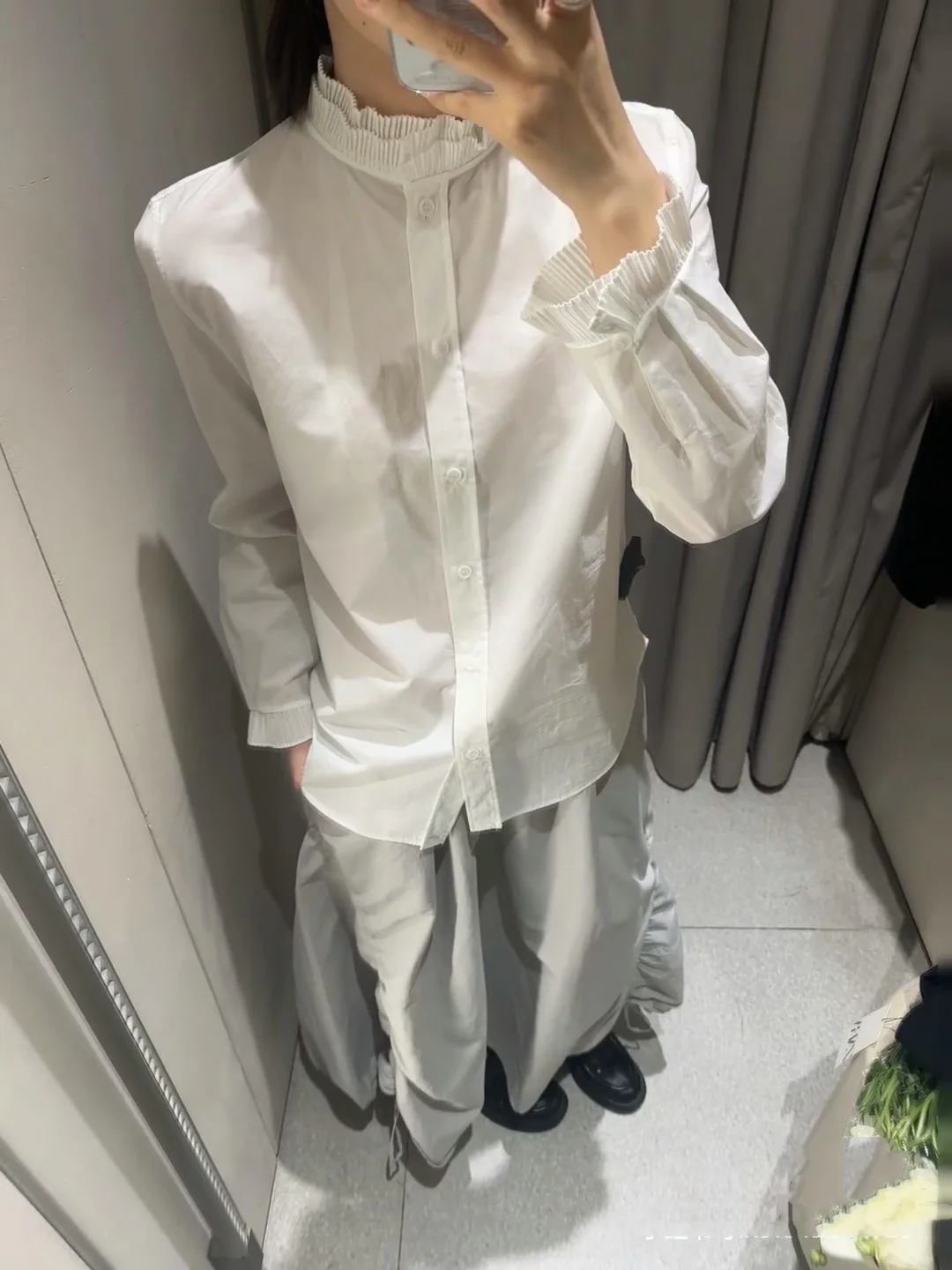 Spring Summer New Arrival Women's Commute Sle Loose Fit Pure Color Cotton Blend Decorative irt Top Korean Version Long Sl...