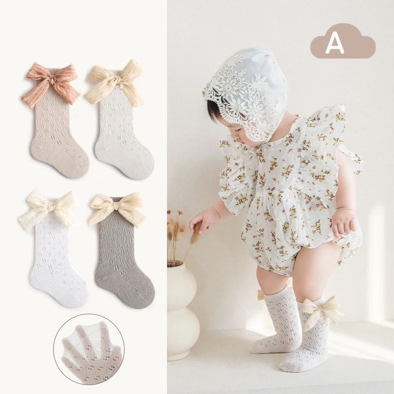 

Lovely Big Bowknot Mesh Baby Long Socks Summer Newborn Toddler Prewalker Stocking For Kids Girls Infant Princess Soft Sock 0-5Y