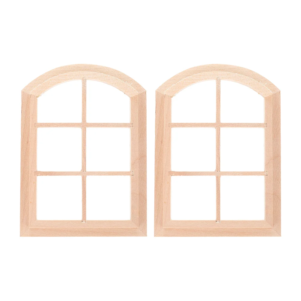 2pcs 1:12 Scale Dollhouse 6 Pane Arched Top Wooden Frames for Miniature Furniture Decoration High Realism for Dollhouse