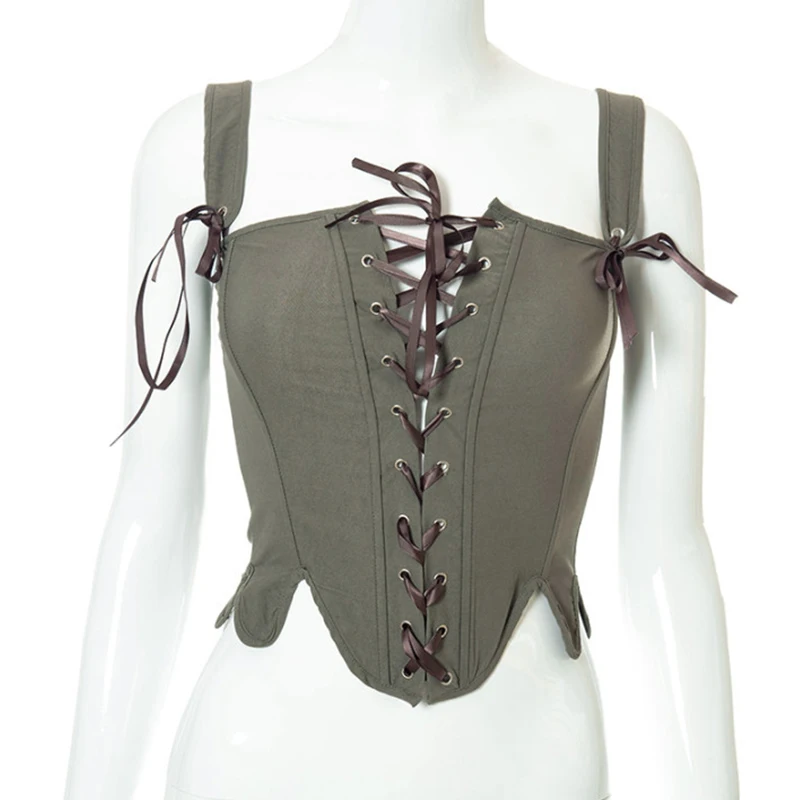 Medieval Renaissance Vintage Corset Tops Bustier Crop Tops Lace-up Camisole Ren Faire  Black White Corset Festival Costume