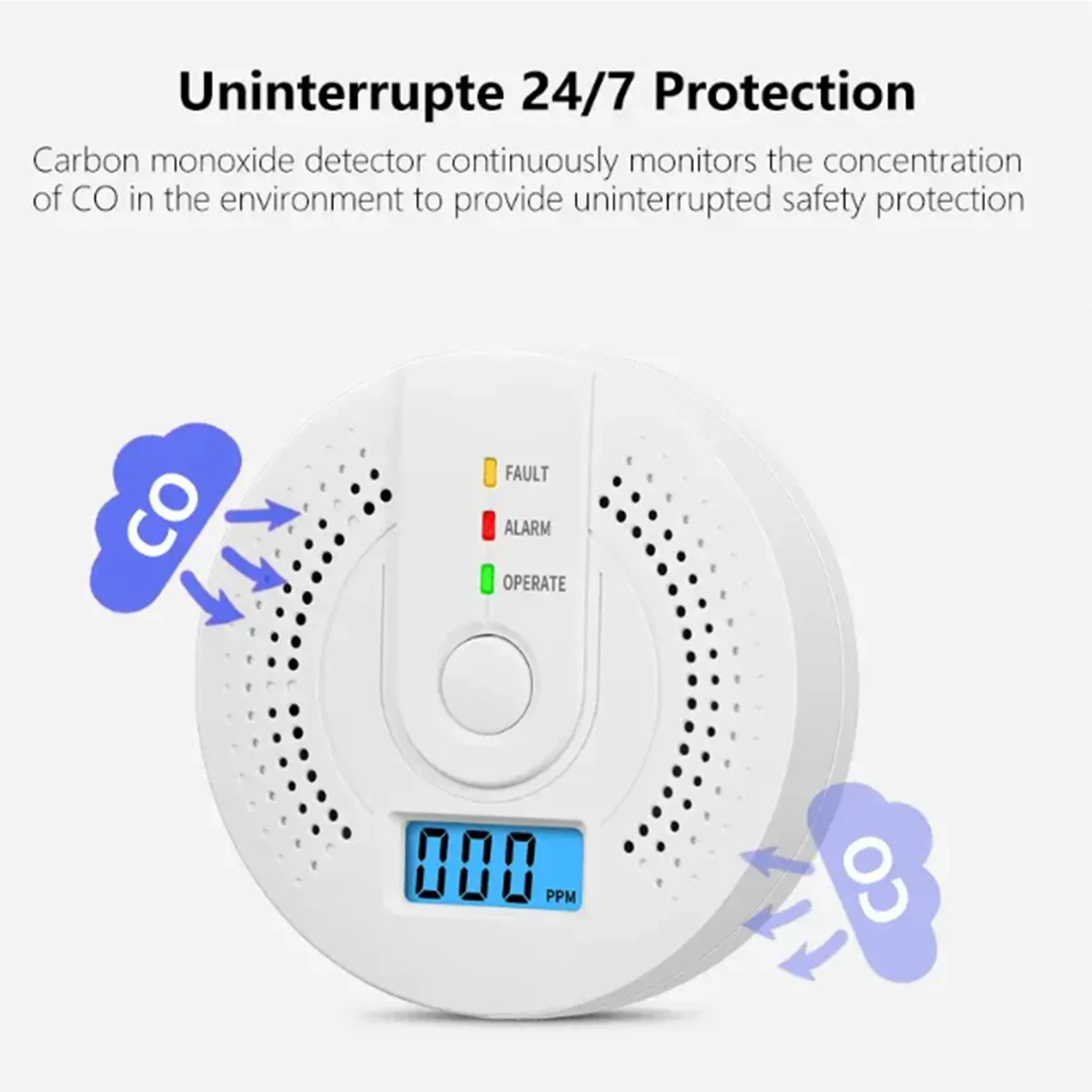 Onafhankelijke CO Alarm Sensor Koolmonoxide Alarm Detector Hoge Gevoelige Waarschuwing LCD Display CO Alarm