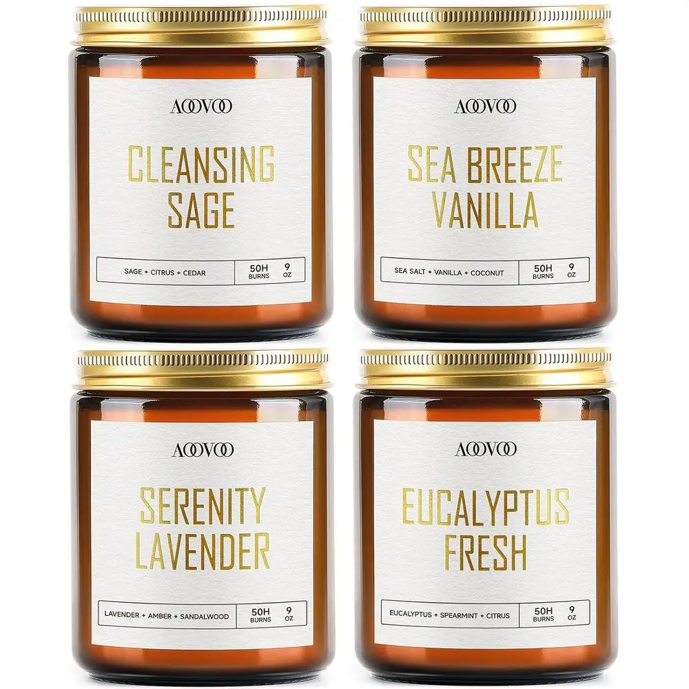 

Набор из 4 ароматических соевых свечей, 36 унций, Лаванда, Ваниль, Эвкалипт, Шалфей