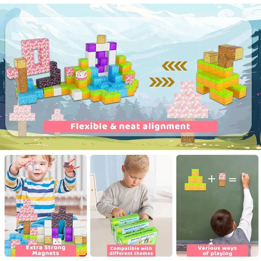 Magnetische Blöcke – 120-teiliges Spielzeugbauset, magnetische Bausteine, STEM-Sensorspielzeug, kreatives Geschenk für Jungen und Mädchen im Alter von 3 Jahren, Cher