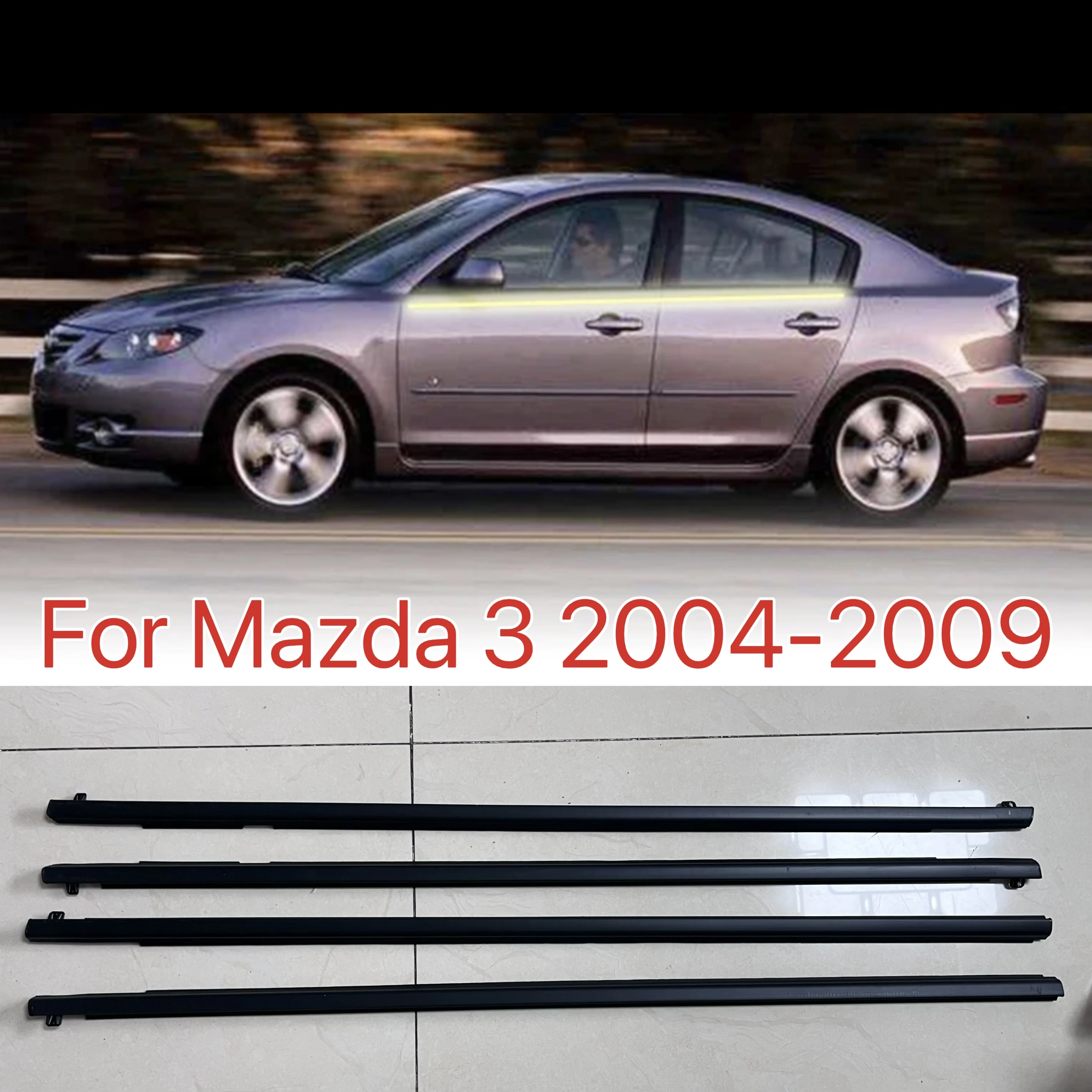 

For Mazda 3 2004-2009 4Pcs Window Weatherstrip Outer Window Glass Sealing Belts Trim Strips for Front Rear Windows Waterproof