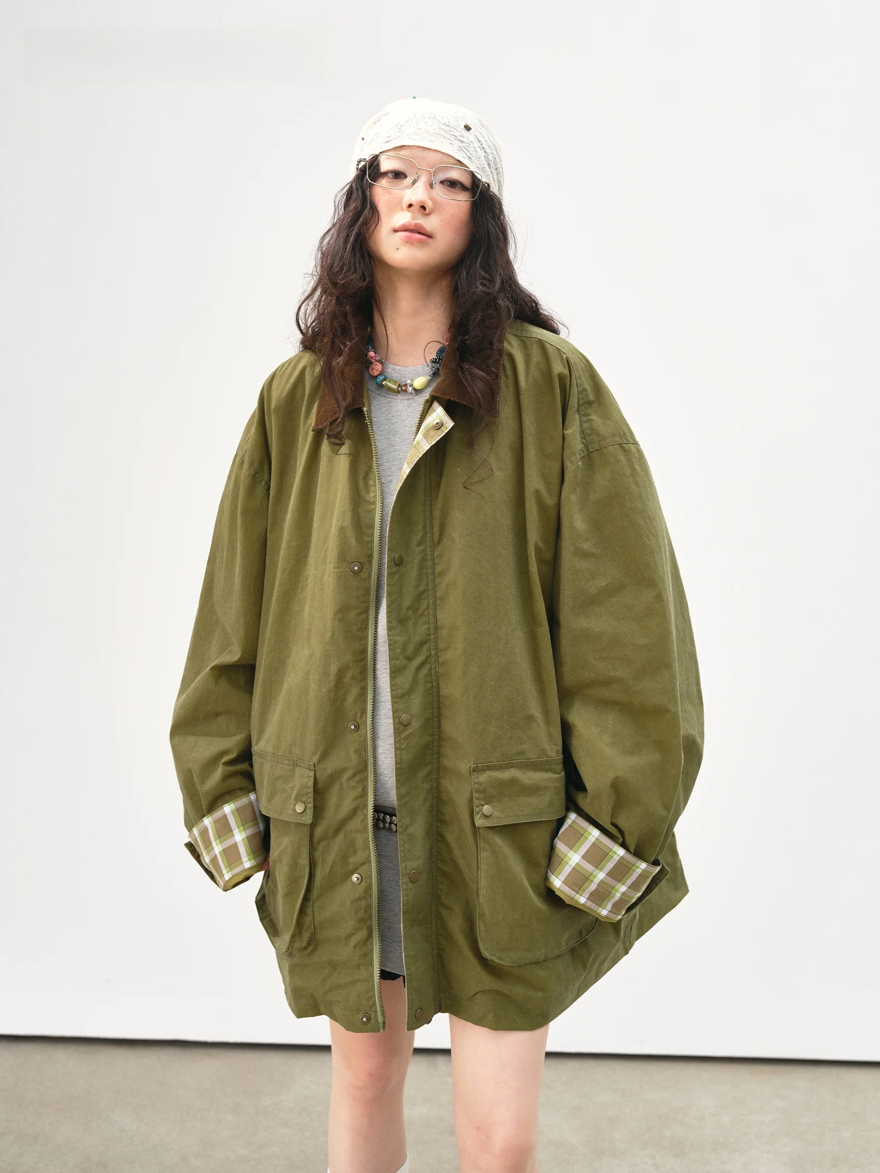 VERMO Chaqueta de lona encerada verde oliva estilo vintage para mujer, abrigo casual de longitud media, algodón, manga larga,...